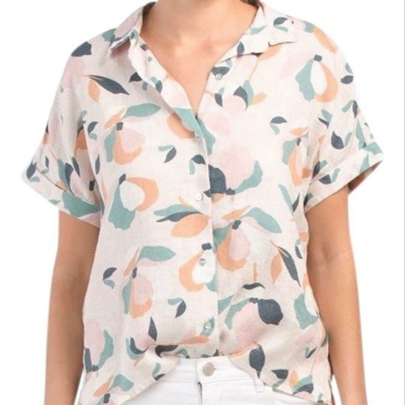 Rachel Zoe Tops - Rachel Zoe Linen Short Sleeve Button Down Blouse